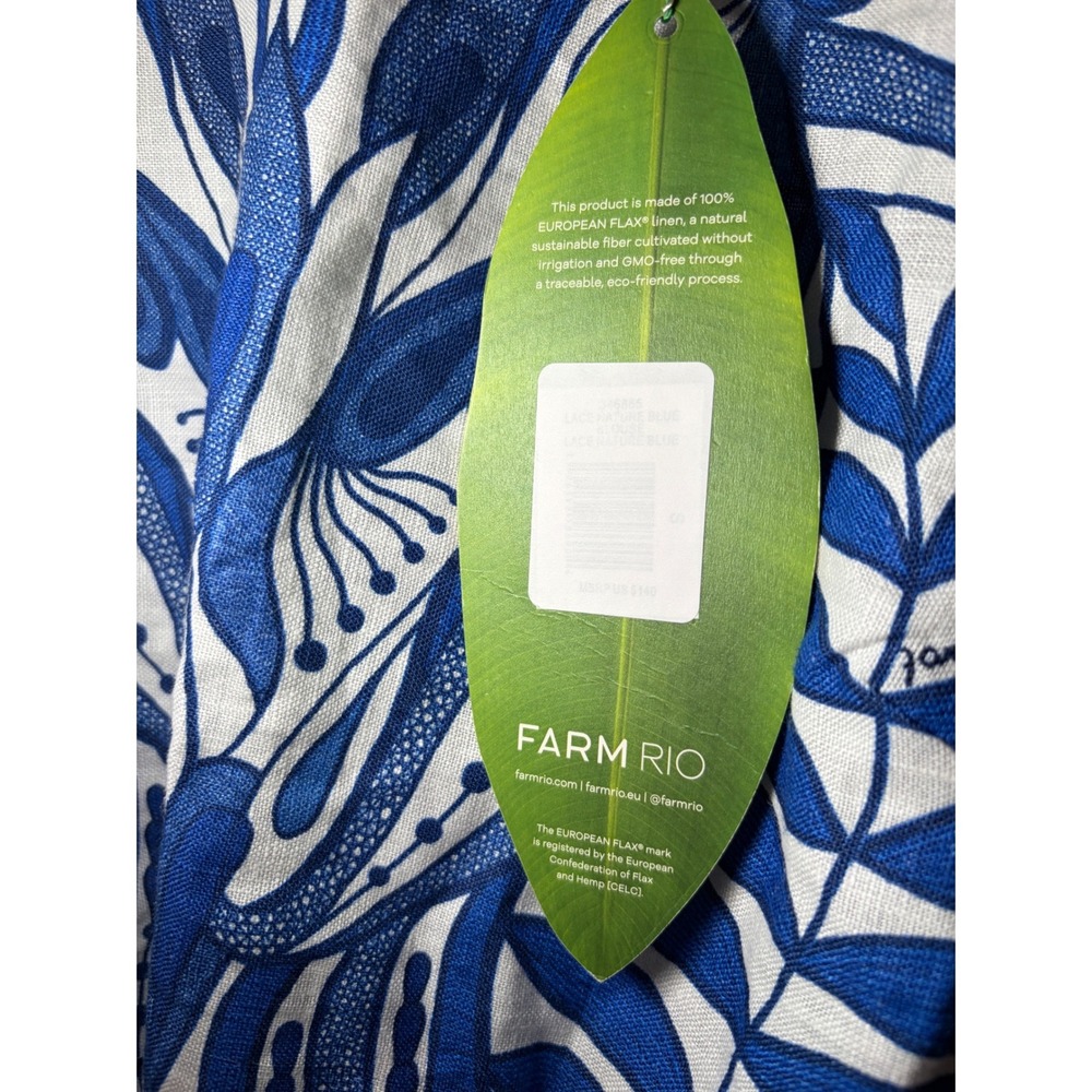 Farm Rio Lace Nature Blouse Blue Scalloped Linen Crop Top S NWT - Picture 4 of 16